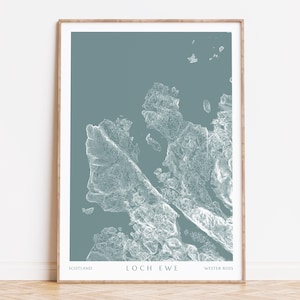 Loch Ewe Karte Drucken | Schottische Highlands - Topographische Konturkarte - Reisegeschenk