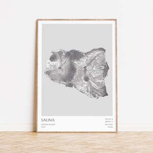 Salina Karte Drucken | Äolische Inseln Italien Vulkan - Bergkarte Druck - Konturkarte - Topographische Karte - Wander Geschenk