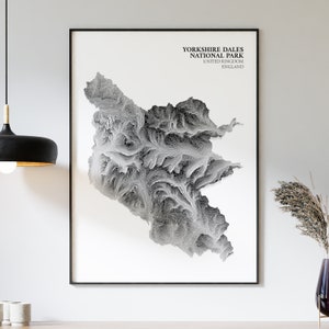 Nationaal park Yorkshire Dales | Reliëfkaart met topografische contour