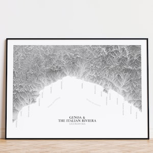 Genua und die Italienische Riviera Topographische Konturkarte | Ligurisches Meer | Italien Reise Poster