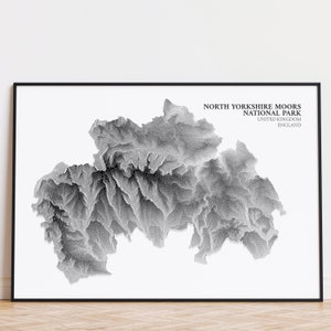 d'affiche du parc national des North Yorkshire Moors | Carte topographique des contours | affiche de voyage des North York Moors | Art mural Angleterre Royaume-Uni