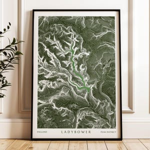 Ladybower Stausee Karte Drucken | The Peak Distrikt Poster - Topographische Konturn Kunst - UK Wandergeschenk