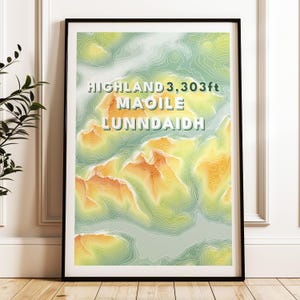 Maoile Lunndaidh Munro-print | Topografische kaart Schotse Hooglanden | Schotland Munro-poster