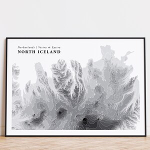 Nordisland Poster | Norðurland Eystra Vestra Elevation Poster - Topographische Konturkarte | Isländische Wandkunst