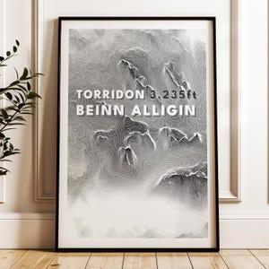 Beinn Alligin topografische kaart Munro-afdruk | Schotse Hooglanden Schotland Munro-poster