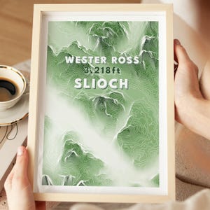 Slioch Munro-print | Topografische kaart Schotse Hooglanden | Schotland Munro-poster