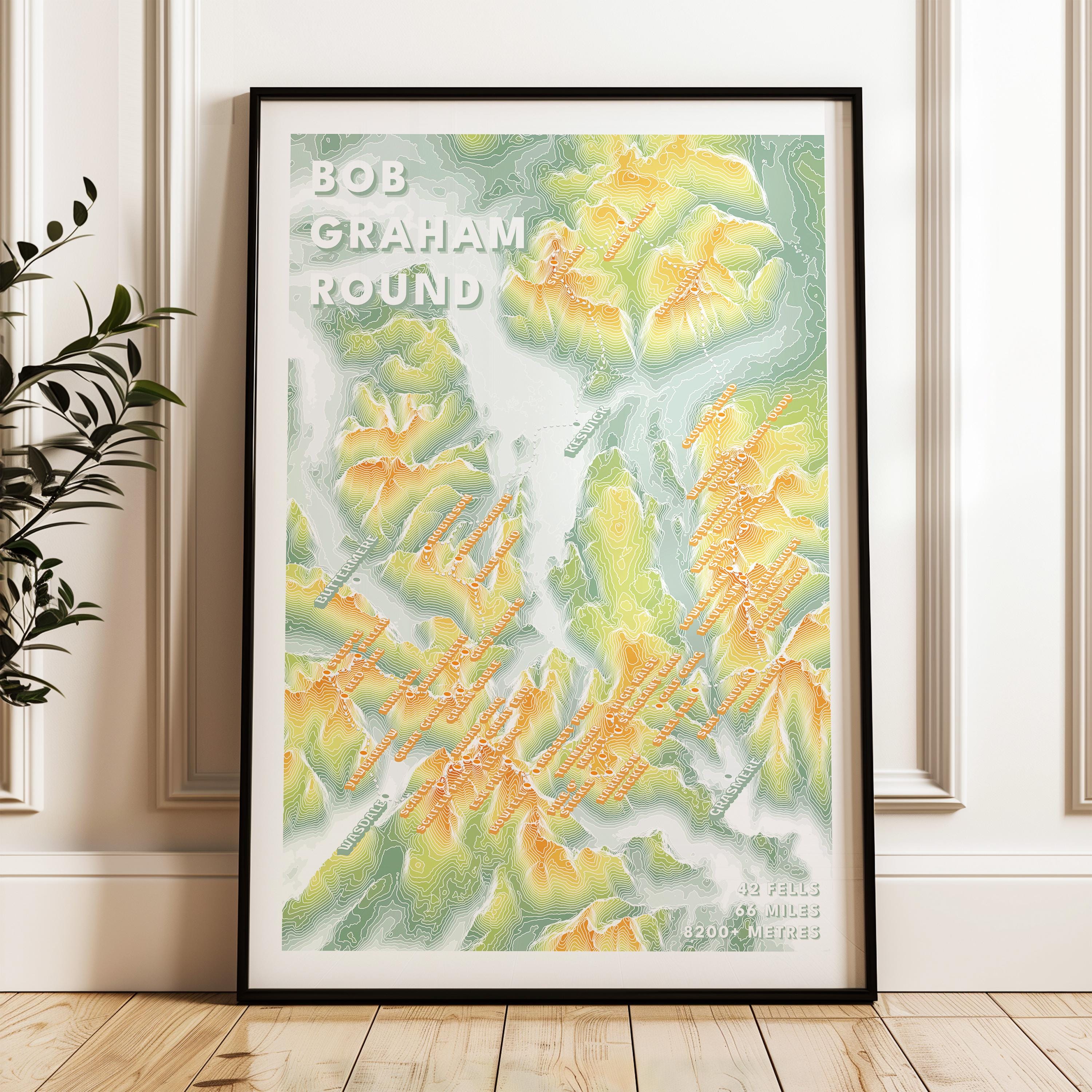 Bob Graham Round Print | Lake District Mountain Poster | Topographic Contour Map
