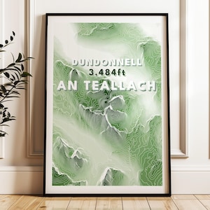 Een topografische kaart van Teallach met Munro-afdruk | Schotse Hooglanden Schotland Munro-poster