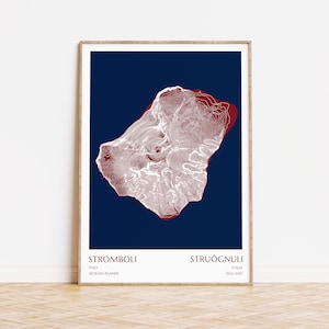 Stampa mappa Stromboli / Isole Eolie Italia Vulcano - Stampa mappa montagna - Mappa contorno - Mappa topografica - Regalo escursionismo