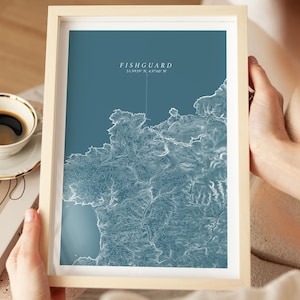 Fishguard Topographische Karte, Pembrokeshire Kontur Druck, Südwales Wandkunst, Detailliertes Reiseplakat