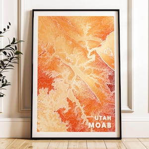Impression d'affiche de Moab | Carte des contours de l'Utah | Affiche des États-Unis d'Amérique | Cadeau de voyage aux États-Unis