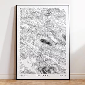 Suilven Topographische Karte Drucken | Schottisches Hochland Schottland Reise Poster Wandern Geschenk