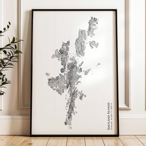 Carte topographique des îles Shetland, affiche de l'Écosse, impression d'île d'Écosse, art mural des îles du Nord, décoration d'intérieur minimaliste
