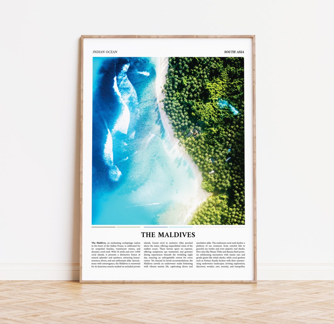 Maldives Travel Print | South Asia Poster | Coastline Beach Art | Oil ...