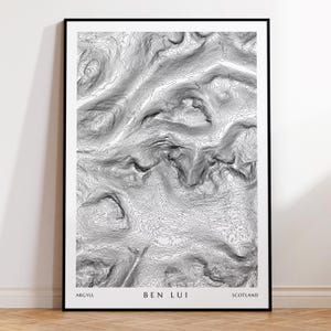 Ben Lui topografische kaartafdruk | Schotse Hooglanden Berg Schotland Munro reisposter wandelcadeau