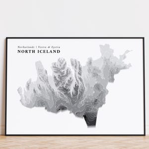 Nordisland Poster | Norðurland Eystra Vestra Elevation Poster - Topographische Konturkarte | Isländische Wandkunst