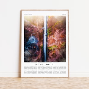 Impresión de viaje por carretera en Islandia / Isla / Ruta uno / Pintura al óleo estilo arte de pared decoración del hogar
