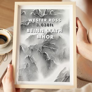 Beinn Liath Mhor Munro-print | Topografische kaart Schotse Hooglanden | Schotland Munro-poster