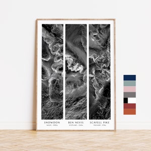 Drei Zinnen Poster | Topographie Kontur Karte - Ben Nevis - Snowdon - Scarfell Pike - Reise Poster - Drei Zinnen Herausforderung - Wand Kunst