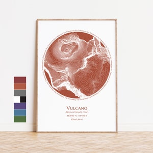 Vulcano Karte Drucken | Äolische Inseln Italien Vulkan - Bergkarte Print - Konturkarte - Topographische Karte - Reiseposter