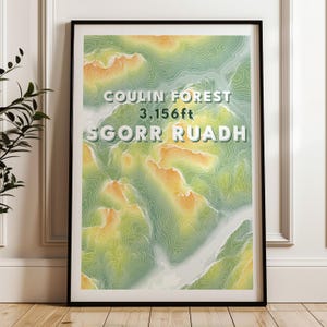 Sgorr Ruadh Munro-print | Topografische kaart Schotse Hooglanden | Schotland Munro-poster