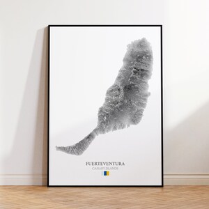 Mapa topográfico de contornos de Fuerteventura, Islas Canarias / España / Impresión de viajes en español