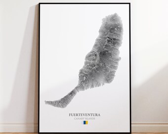Fuerteventura Canary Islands Topographic Contour Relief Map | Spain | Spanish Travel Print