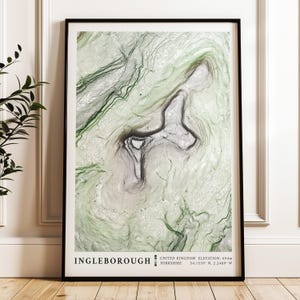 Mapa de Ingleborough | Impressão topográfica dos Três Picos de Yorkshire l Pôster do Parque Nacional de Yorkshire Dales - Arte de parede para caminhadas