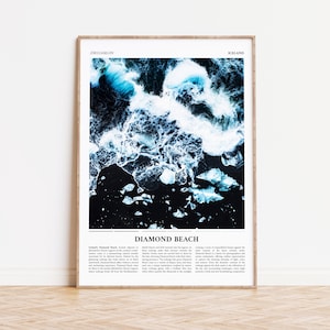 Island Diamant Strand Poster | Insel | Schwarzer Sand | Ölgemälde Style Wall Art Home Decor