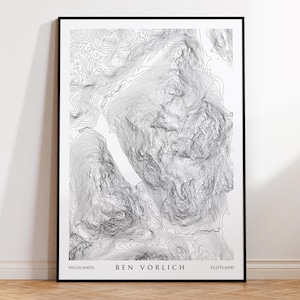 Ben Vorlich topografische kaart afdrukken | Schotse Hooglanden Berg Schotland Munro reisposter wandelcadeau