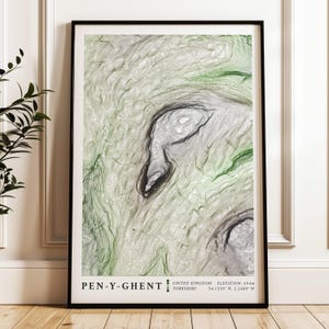 Mapa de Pen y Ghent | Impressão topográfica dos Três Picos de Yorkshire l Pôster do Parque Nacional de Yorkshire Dales - Arte de parede para caminhadas