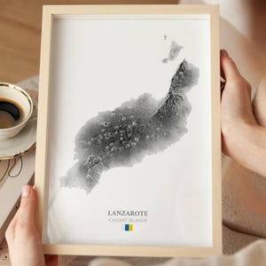 Lanzarote Topographische Karte, Kanarische Inseln Kontur Druck, Spanien Relief Wandkunst, Spanische Reise Dekoration