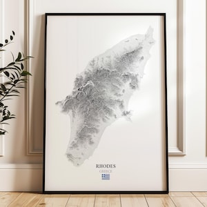 Carte topographique Rhodes, Grèce, impression d'élévation de l'île grecque, îles du Dodécanèse, affiche de voyage contour, décoration géométrique pour la maison