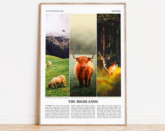 Scottish Animal Trio Print | Scotland UK | Scottish Highlands | Painting Style Wall Art Home Decor
