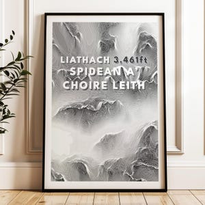 Spidean a&#39; Choire Liathach Munro Print | Topographic Contour Map | Scottish Highlands Relief Wall Art | Scotland Munro Poster