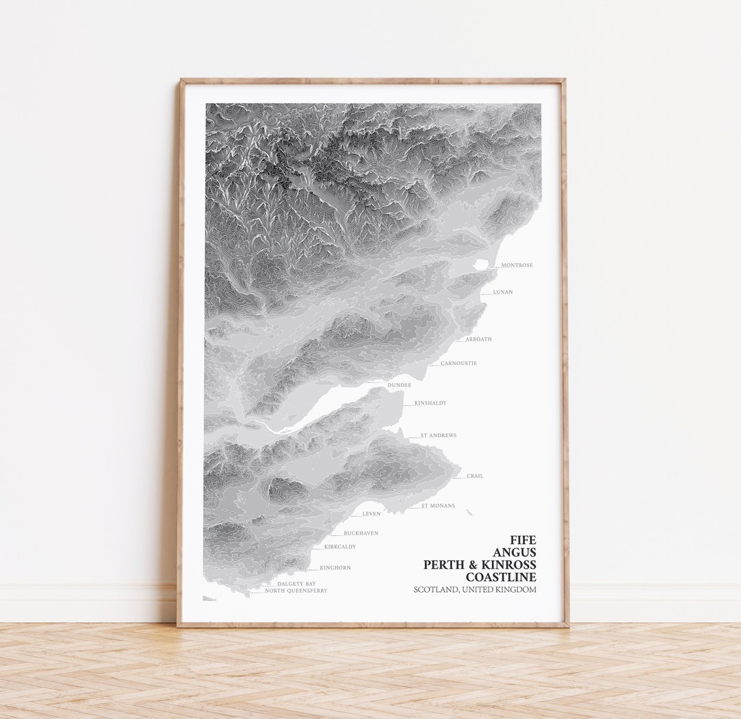 Angus, Fife, Perth & Kinross Coastline Topographic Contour Map | Dundee ...
