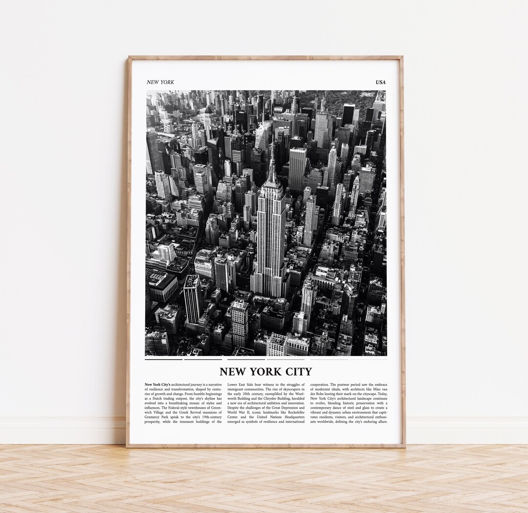 NYC Skyline Print: Black and White New York City Wall Art - Etsy