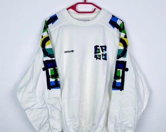 ヴィンテージ アディダス ポロTシャツ サイズL ホワイト テニス 抽象柄