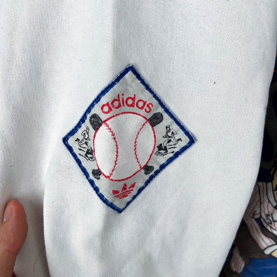 adidas vintage ボロ grange フード USA製 万国旗 XL Vintage Adidas Sweater SIZE XL Hicksville Sluggers Baseball Best