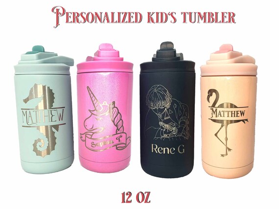PERSONALIZED Kids Water Bottle Custom Tumbler Steel Engraved 12 Oz