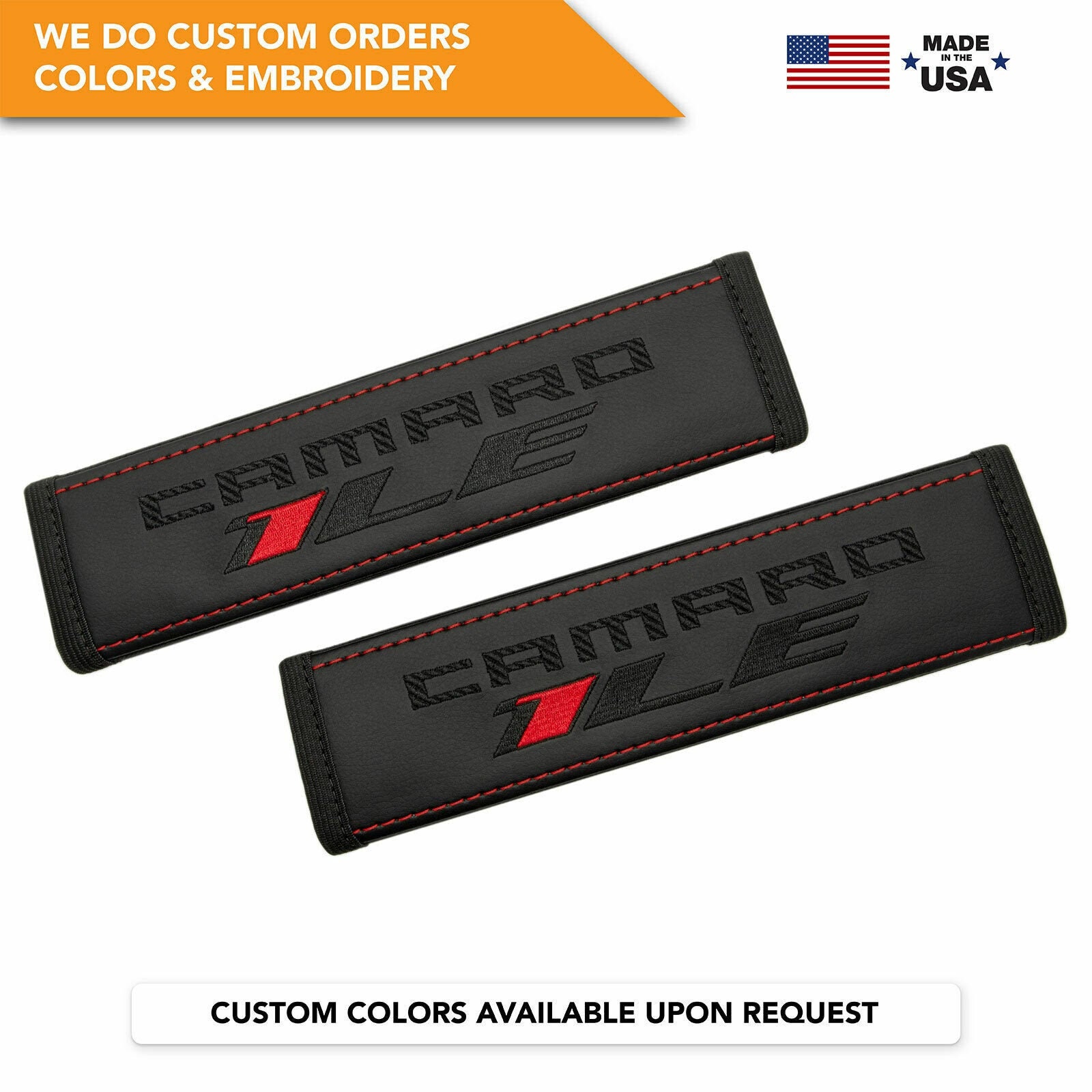 Car Seat Belt Covers Embroidery Emblem Leather Shoulder Pads Handmade Custom Gift Idea Chevrolet Camaro ZL1 Graphite 2PCS