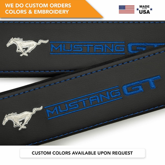 Car Seat Belt Covers Fit Mustang GT Blue Embroidery Vegan Leather Black Shoulder Pads Handmade Custom Gift Idea Etsy