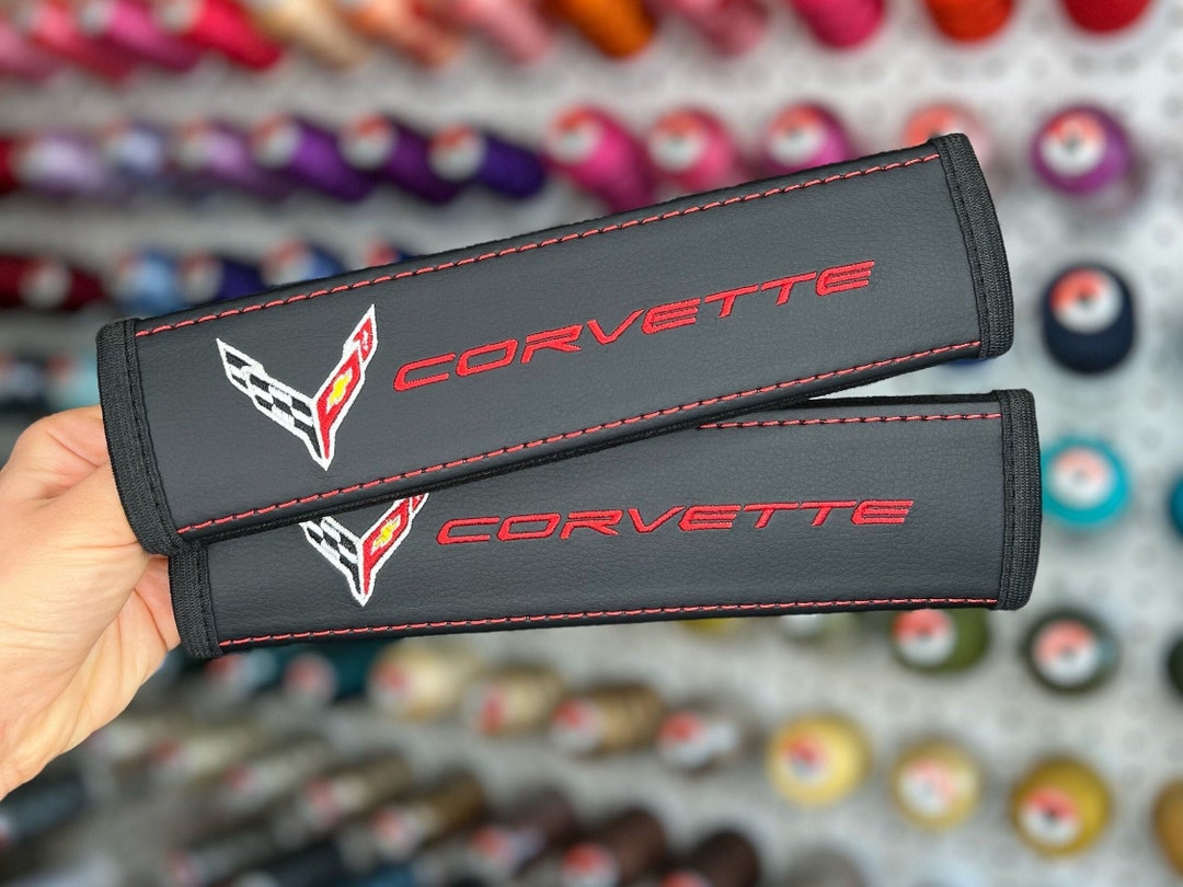 Chevrolet Corvette C8 Red Embroidery Car Seat Belt Covers Emblem
