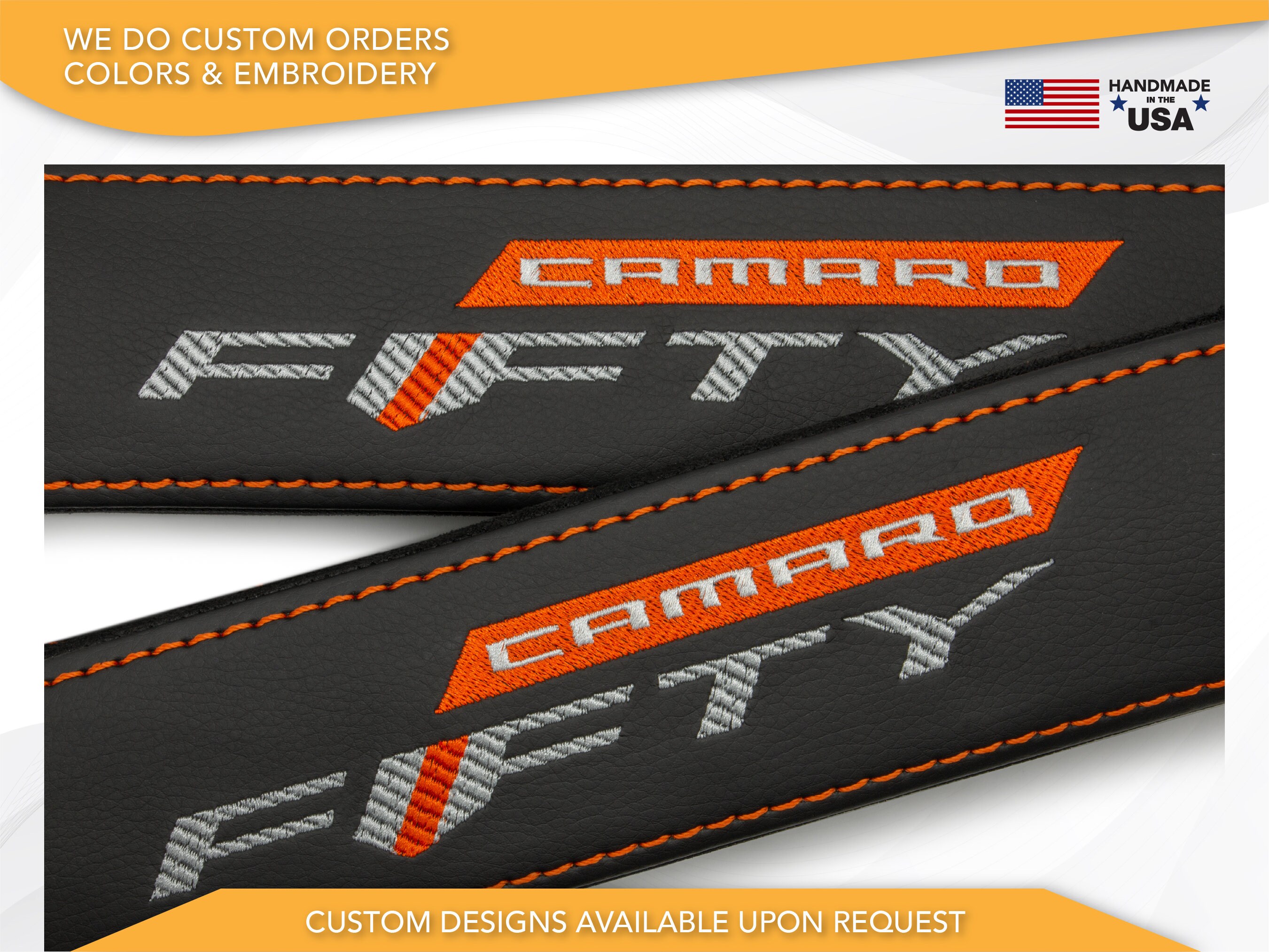 Buy Car Seat Belt Covers Fit Camaro Fifty Gray orange Embroidery