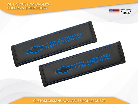 Car Seat Belt Covers Fit Chevrolet Colorado Blue Embroidery Vegan Leather Black Shoulder Pads Handmade Custom Gift Idea set of 2 Etsy UK