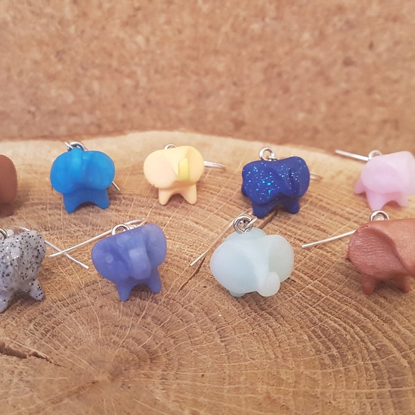 Boucles d'oreilles éléphant (petit format) en pâte polymère fait main cadeau