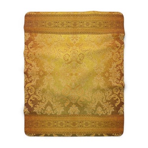 Greek Key Gold Ornate Floral Sherpa Fleece Blanket