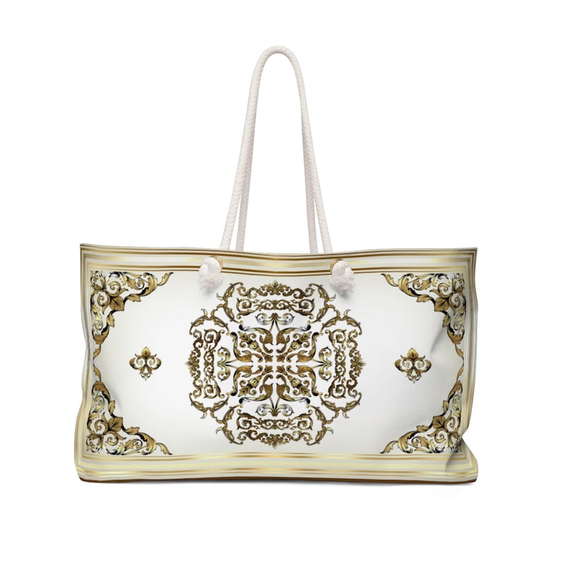 Greek Key Ornate Baroque Black Cream Gold Weekender Bag - Etsy