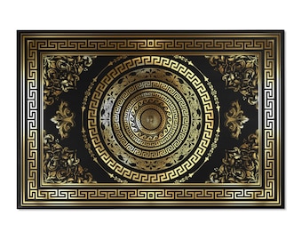 Greek Key Black & Gold Ornate Baroque Area Rugs