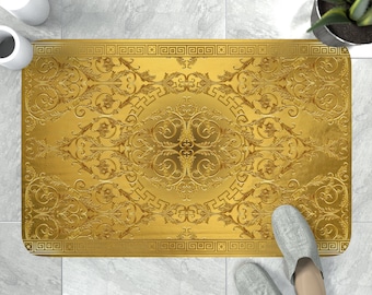 Gold Greek Key Baroque Memory Foam Bath Mat